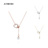 925 Silver Heart Shell Pearl Pendant Necklace Women Engagement