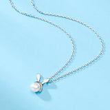 925 Silver Bunny Shell Pearl Pendant Necklace for Women