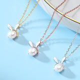 925 Silver Bunny Shell Pearl Pendant Necklace for Women