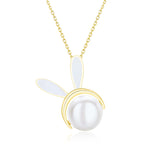 925 Silver Bunny Shell Pearl Pendant Necklace for Women