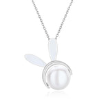 925 Silver Bunny Shell Pearl Pendant Necklace for Women