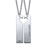 Engraved Name Bar Necklace Heart Pendant for Women Men