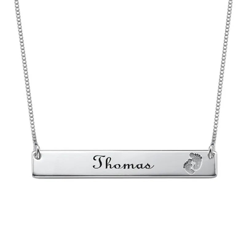 925 Silver Necklace Engraved Name Date Bar Pendant