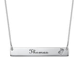 925 Silver Necklace Engraved Name Date Bar Pendant