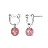 925 Silver Dangle Earrings Pink Strawberry Chandelier