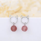 925 Silver Dangle Earrings Pink Strawberry Chandelier