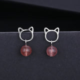 925 Silver Dangle Earrings Pink Strawberry Chandelier