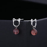 925 Silver Dangle Earrings Pink Strawberry Chandelier