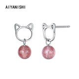 925 Silver Dangle Earrings Pink Strawberry Chandelier