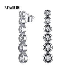 925 Silver Dangle Earrings Row Drill Wedding Engagement Chandelier Drop Earrings
