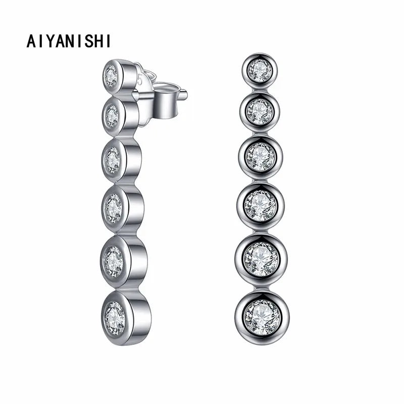 925 Silver Dangle Earrings Row Drill Wedding Engagement Chandelier Drop Earrings