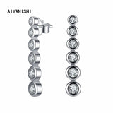 925 Silver Dangle Earrings Row Drill Wedding Engagement Chandelier Drop Earrings