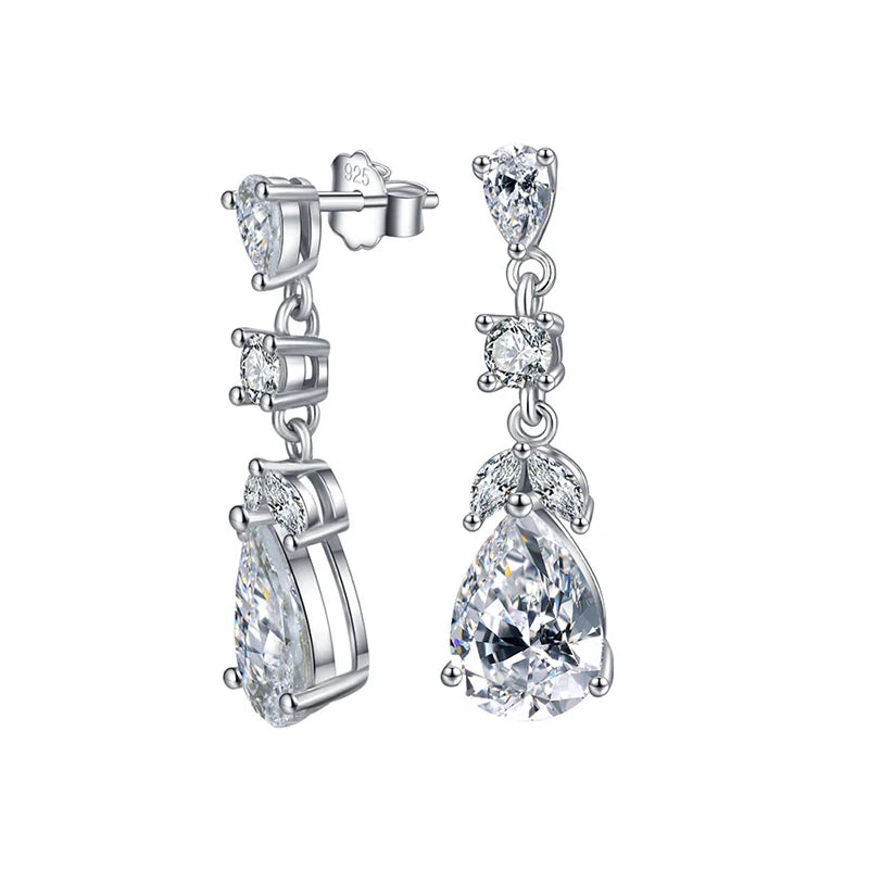 925 Silver Dangle Earrings Stars Pear Drop Wedding Engagement Chandelier