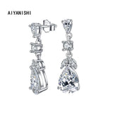 925 Silver Dangle Earrings Stars Pear Drop Wedding Engagement Chandelier