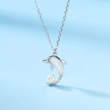 925 Silver Dolphin Shell Pearl Pendant Necklace for Women