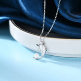 925 Silver Dolphin Shell Pearl Pendant Necklace for Women