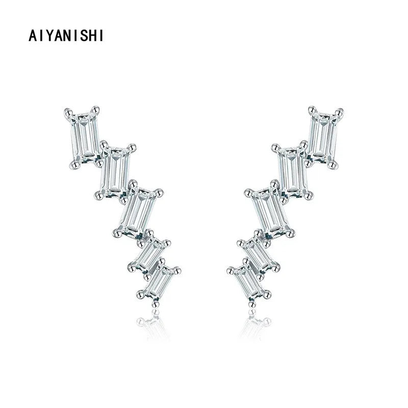 925 Silver Emerald Climb Earrings Wedding Engagement Earring