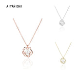 925 Silver Flower Shell Pearl Pendant Necklace Women Engagement Jewelry