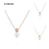 925 Silver Light Bulb Shell Pearl Pendant Necklace Women