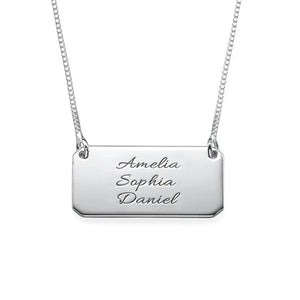 925 Silver Personalized Name Bar Necklace Mother's Jewelry