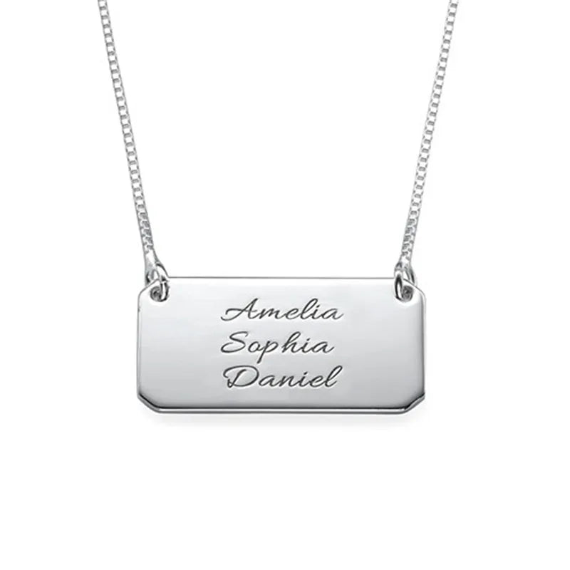 925 Silver Personalized Name Bar Necklace Mother's Jewelry