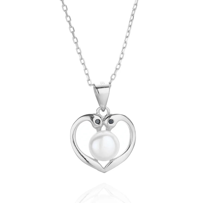925 Sterling Silver Shell Pearl Heart Pendant Necklace