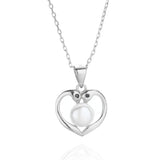 925 Sterling Silver Shell Pearl Heart Pendant Necklace