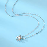 925 Silver Shell Pearl Sunflower Pendant Necklace Romantic Jewelry
