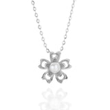 925 Silver Shell Pearl Sunflower Pendant Necklace Romantic Jewelry