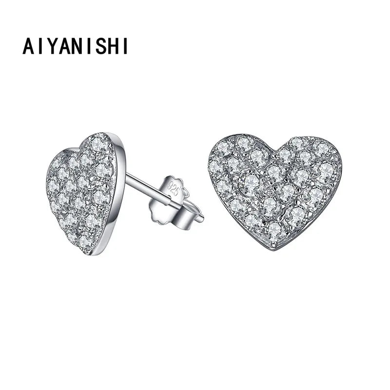 925 Silver Heart Shape Stud Earrings for Women Wedding Engagement