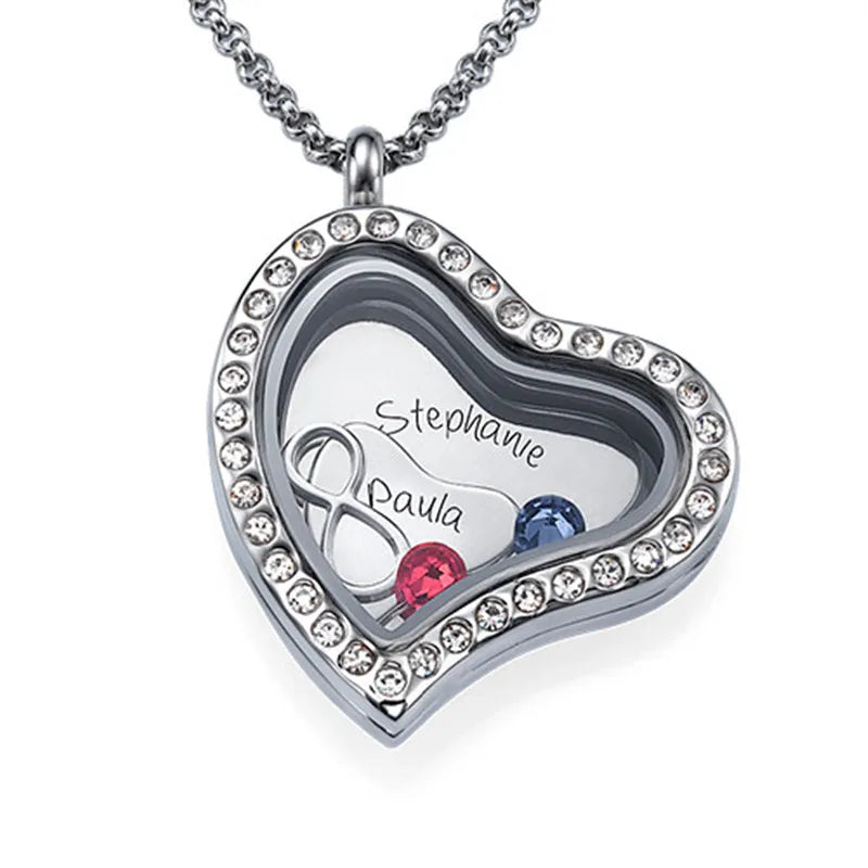 925 Silver Personalized Name Necklace with Birthstone Heart Pendant