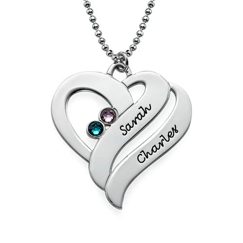 925 Silver Name Necklace Personalized Birthstone Heart Choker Necklace Pendant