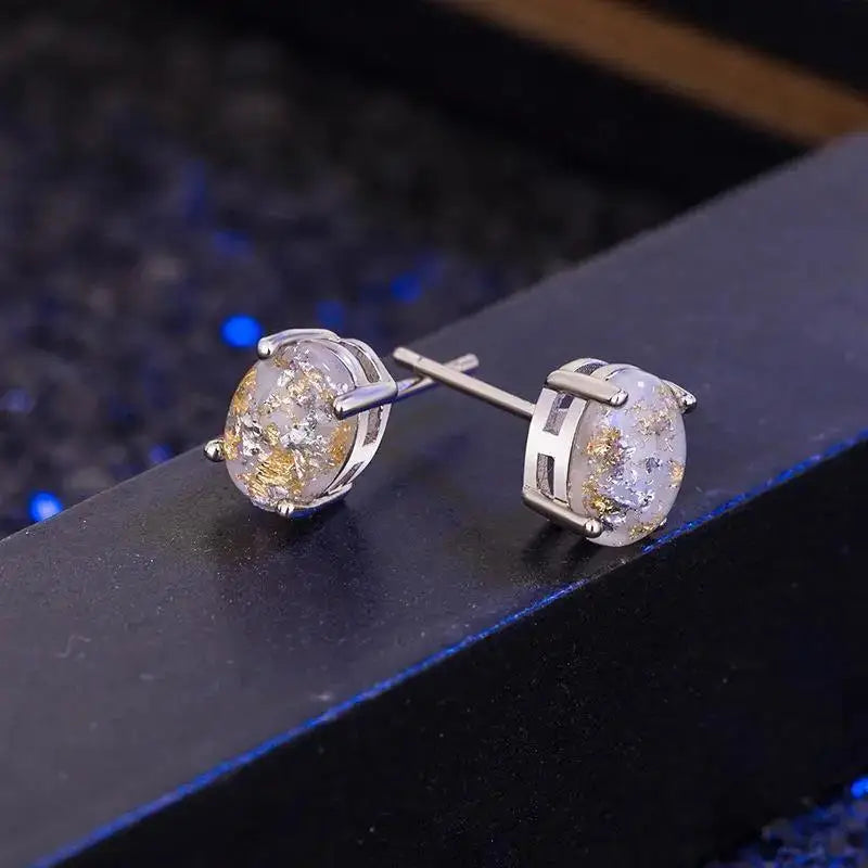 925 Silver Opal Stud Earrings Women Party Jewelry