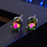 925 Silver Opal Stud Earrings Women Party Jewelry