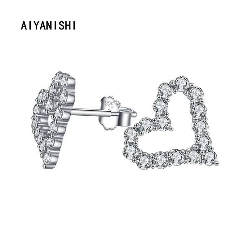 925 Silver Stud Earrings Hallow Heart Studs for Women Wedding Party