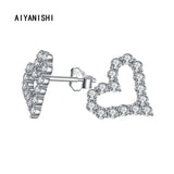 925 Silver Stud Earrings Hallow Heart Studs for Women Wedding Party