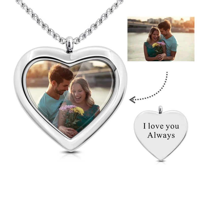 Photo Name Heart Pendant Necklace for Women & Men
