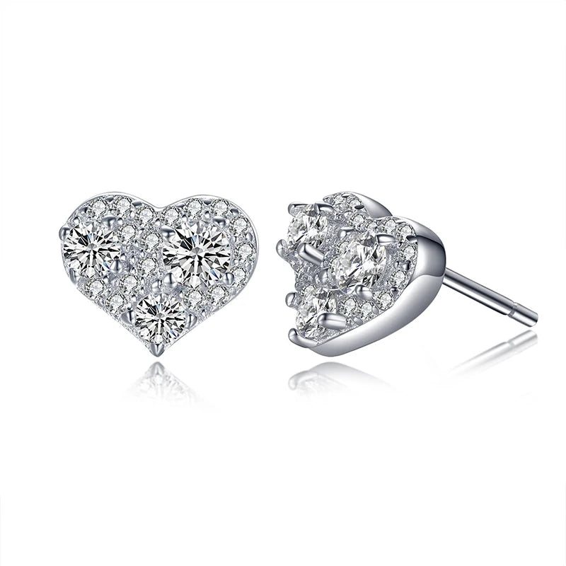 925 Silver Stud Earring Heart Shape Women Wedding Engagement