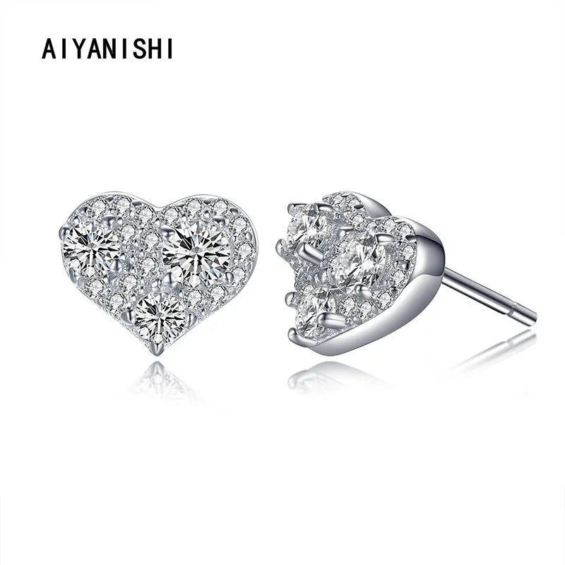 925 Silver Stud Earring Heart Shape Women Wedding Engagement