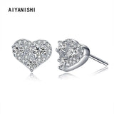 925 Silver Stud Earring Heart Shape Women Wedding Engagement