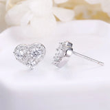 925 Silver Stud Earring Heart Shape Women Wedding Engagement