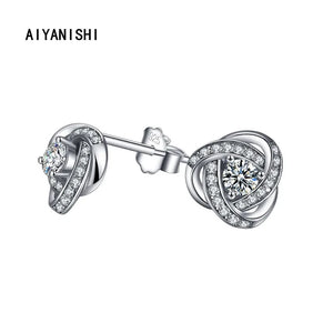 Vintage 925 Silver Flower Stud Earrings for Women Wedding