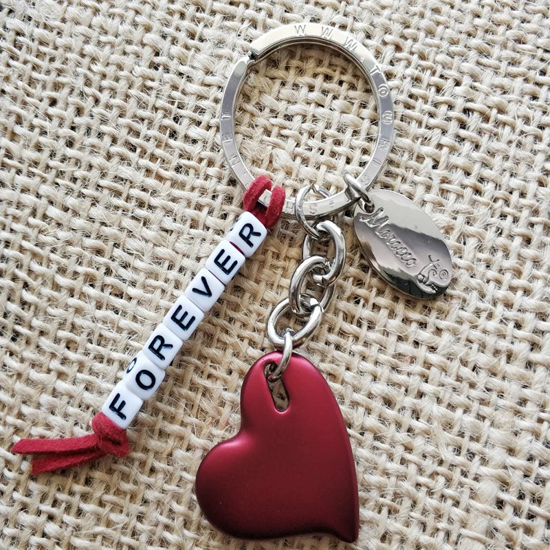 Personalised Name Letter Red Heart Keychain, Xmas Gift