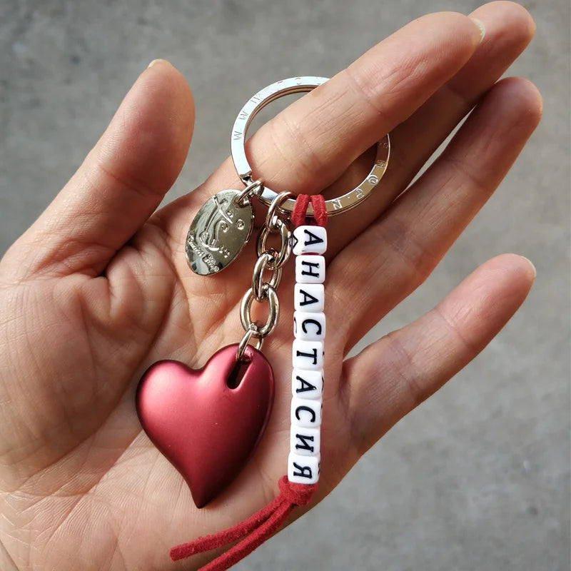 Personalised Name Letter Red Heart Keychain, Xmas Gift