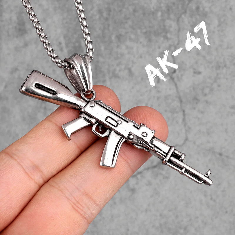AK47 Gun Long Men Necklaces Pendants Chain Punk Boyfriend Male Stainless