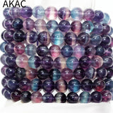 Natural A+ Colorful Purple Fluorite Bracelet 8-8.5mm 22 Beads