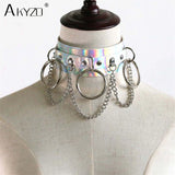 AKYZO Sexy Laser Leather Bondage Collar Choker Necklace