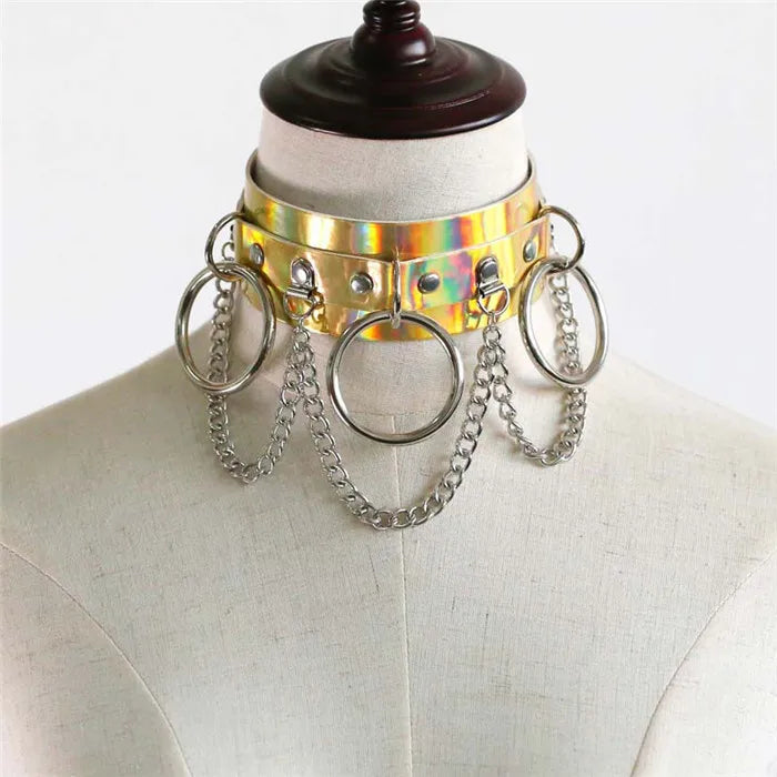 AKYZO Sexy Laser Leather Bondage Collar Choker Necklace