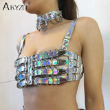 AKYZO Sexy Laser Leather Bondage Collar Choker Necklace