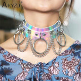 AKYZO Sexy Laser Leather Bondage Collar Choker Necklace